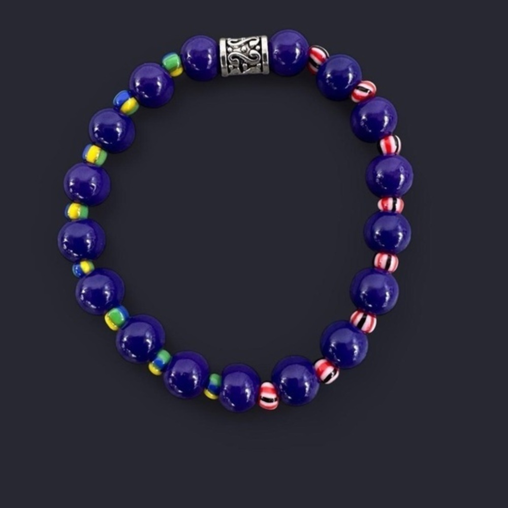 Midnight Striped Glass Bead Bracelet